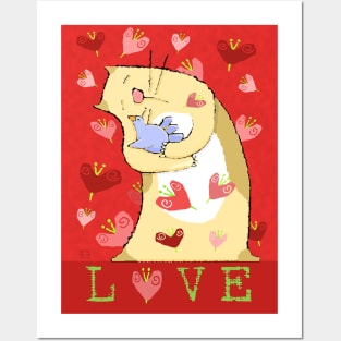 Love Cat with Bird Posters and Art